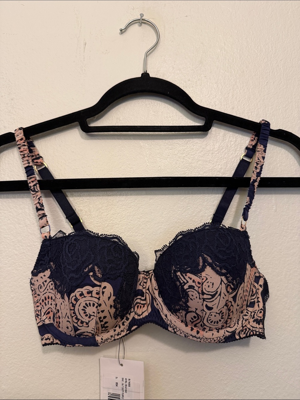 Stella McCartney Navy and Blush Lace-Trim Balconette Bra